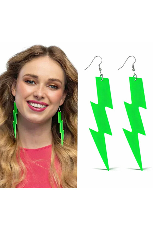 Evi̇mdeyokyok 80’Ler 9039Lar Retro Neon Yeşi̇l Şi̇mşek Küpe 10 Cm