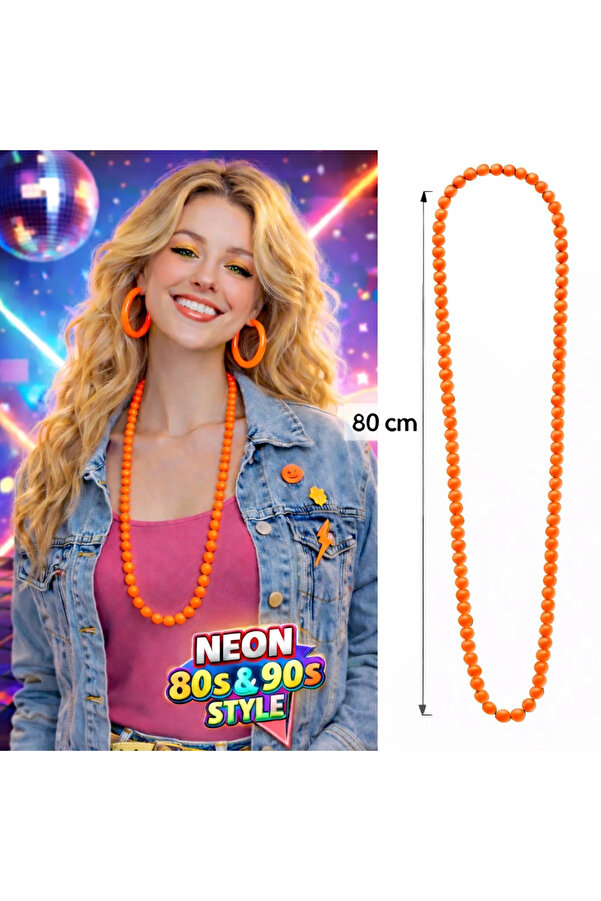 Evi̇mdeyokyok Neon Turuncu Boncuk Kolye 80 Cm – Retro 80’Ler 90’Lar Parti̇ Aksesuarı
