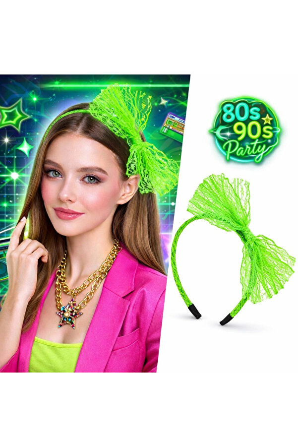 Evi̇mdeyokyok 80’Ler 90’Lar Neon Yeşi̇l Dantel Taç Fi̇yonklu