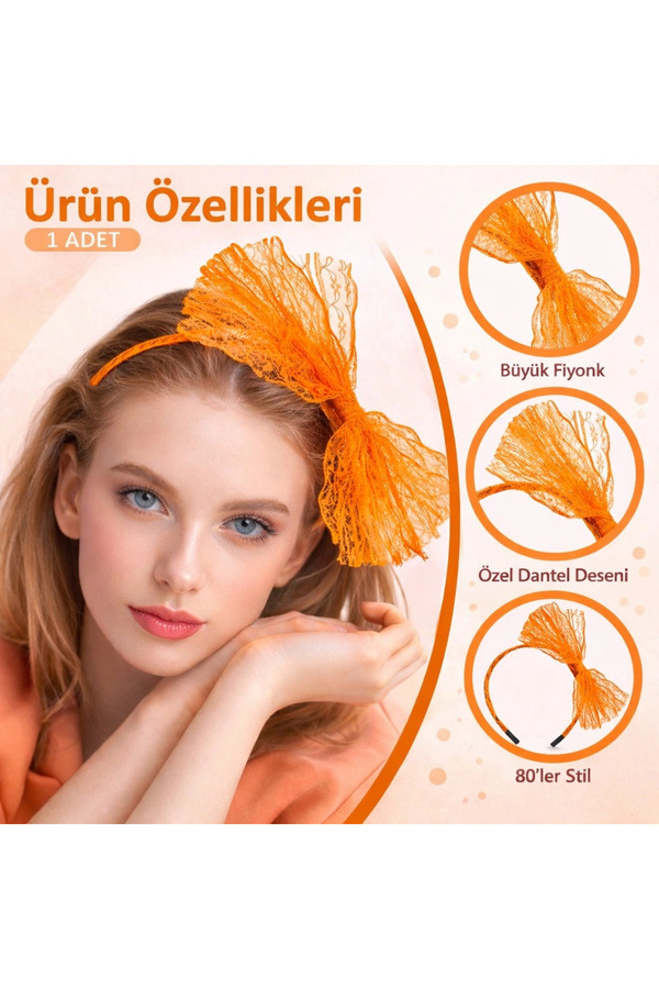 Evi̇mdeyokyok 80’Ler 90’Lar Neon Turuncu Dantel Taç Fi̇yonklu