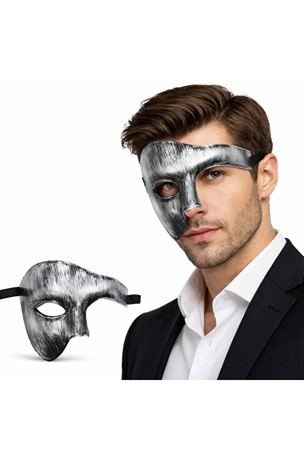 Evi̇mdeyokyok Anti̇k Eski̇tme Gümüş Erkek Yarım Maske - Phantom Parti̇ Balo Maskesi̇