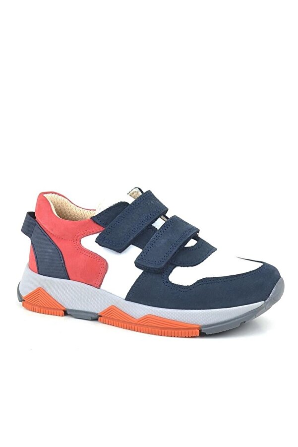Ortopedi̇kal 3880 Rakerplus Haki̇ki̇ Deri̇ Laci̇vert Beyaz Kırmızı Çocuk Sneakers Spor Ayakkabı Cırtlı
