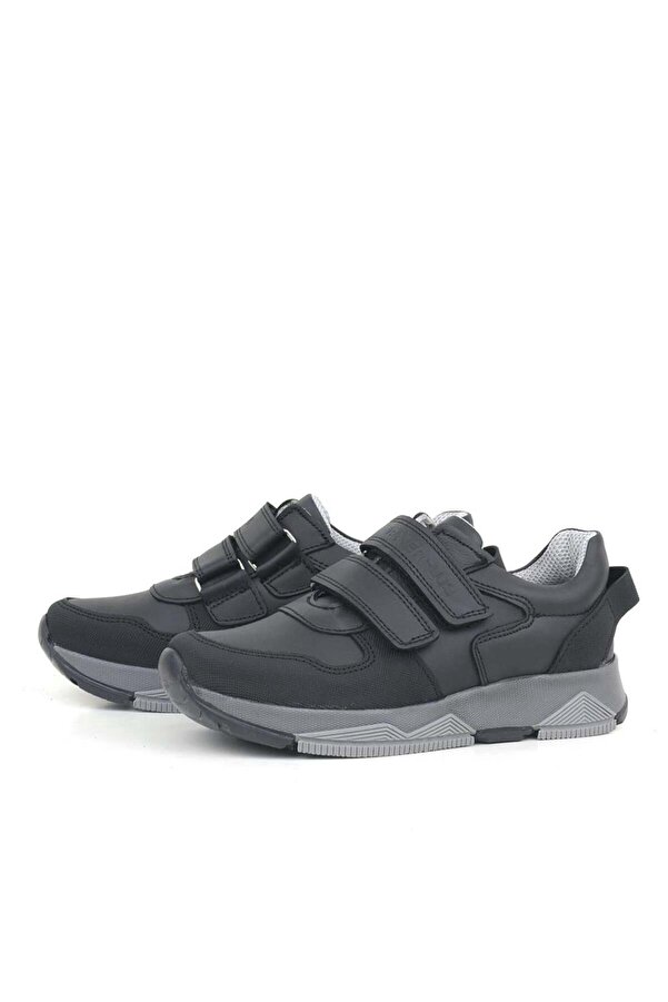 Ortopedi̇kal 3880 Rakerplus Haki̇ki̇ Deri̇ Si̇yah Çocuk Sneakers Spor Ayakkabı Cırtlı