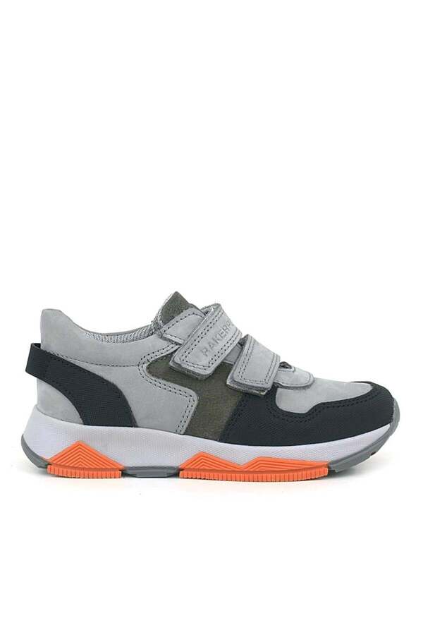 Ortopedi̇kal 3880 Rakerplus Haki̇ki̇ Deri̇ Gri̇ Si̇yah Çocuk Sneakers Spor Ayakkabı Cırtlı