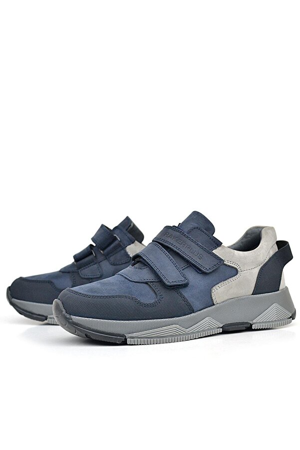 Ortopedi̇kal 3880 Rakerplus Haki̇ki̇ Deri̇ Koyu Laci̇vert Gri̇ Çocuk Sneakers Spor Ayakkabı Cırtlı