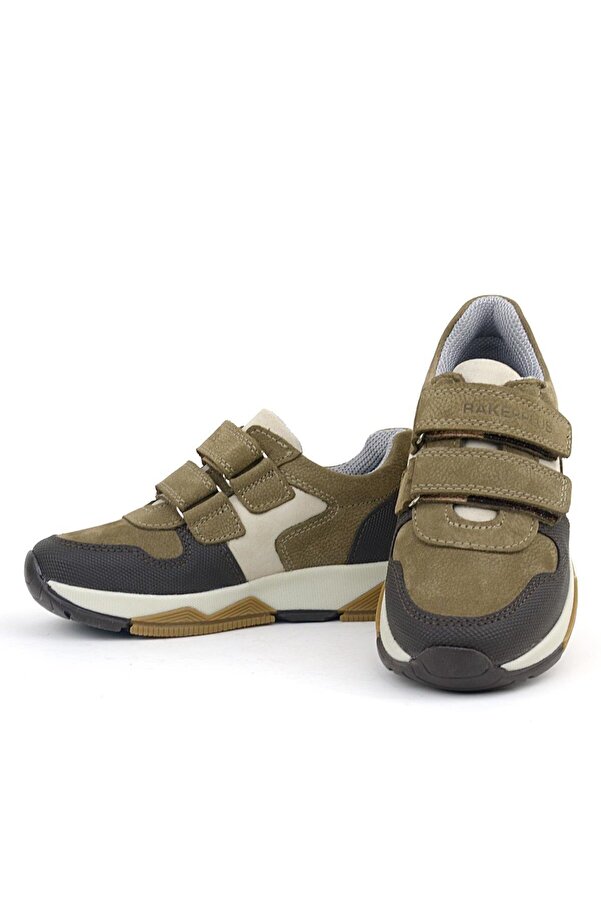 Ortopedi̇kal 3880 Rakerplus Haki̇ki̇ Deri̇ Vi̇zon Kahve Çocuk Sneakers Spor Ayakkabı Cırtlı