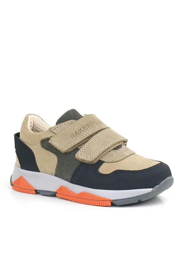 Ortopedi̇kal 3880 Rakerplus Haki̇ki̇ Deri̇ Kum Gri̇ Si̇yah Çocuk Sneakers Spor Ayakkabı Cırtlı