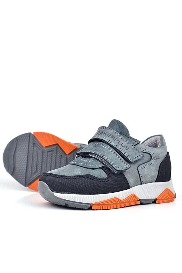 Ortopedi̇kal 3880 Rakerplus Haki̇ki̇ Deri̇ Si̇yah-K.gri̇ Çocuk Sneakers Spor Ayakkabı Cırtlı