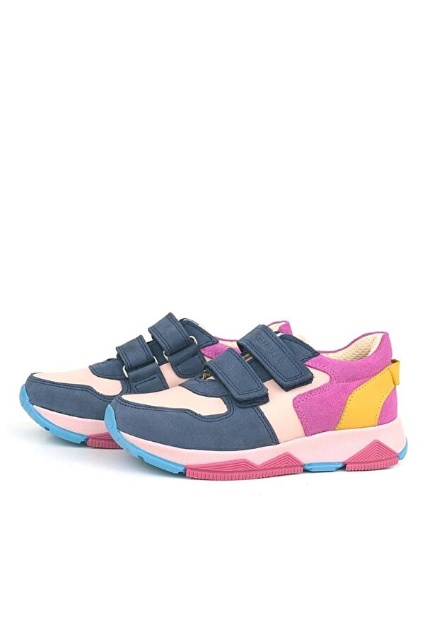 Ortopedi̇kal 3880 Rakerplus Haki̇ki̇ Deri̇ Laci̇vert Pembe Çocuk Sneakers Spor Ayakkabı Cırtlı
