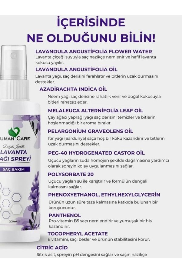 Aleyna Baharat Lavanta Yağı Saç Spreyi - Bit Kovucu Saç Spreyi - Itır, Neem, Çay Ağacı