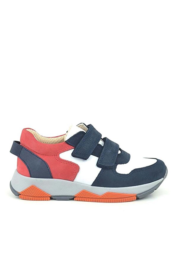 Ortopedi̇kal 3880 Rakerplus Haki̇ki̇ Deri̇ Laci̇vert Beyaz Kırmızı Çocuk Sneakers Spor Ayakkabı Cırtlı