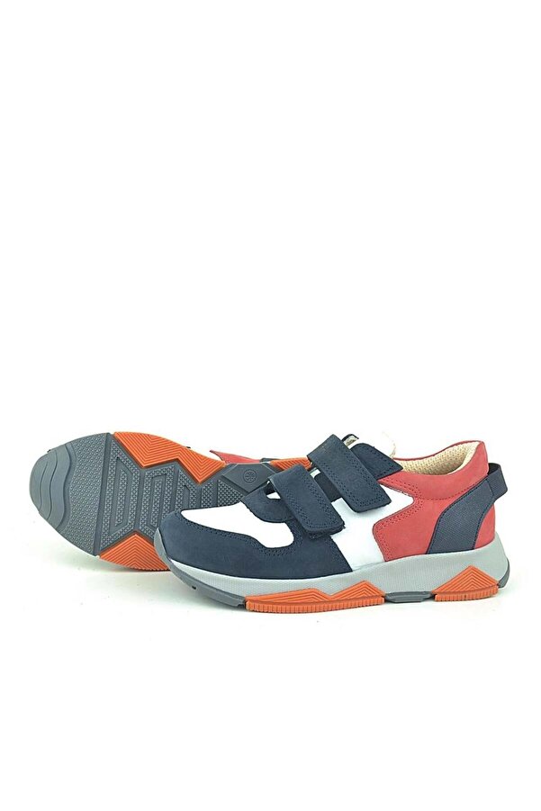 Ortopedi̇kal 3880 Rakerplus Haki̇ki̇ Deri̇ Laci̇vert Beyaz Kırmızı Çocuk Sneakers Spor Ayakkabı Cırtlı