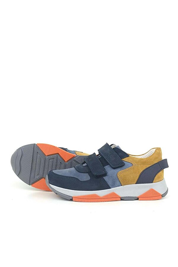 Ortopedi̇kal 3880 Rakerplus Haki̇ki̇ Deri̇ Laci̇vert Taba Çocuk Sneakers Spor Ayakkabı Cırtlı