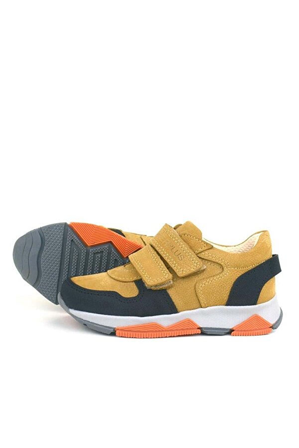 Ortopedi̇kal 3880 Rakerplus Haki̇ki̇ Deri̇ Sarı Si̇yah Çocuk Sneakers Spor Ayakkabı Cırtlı