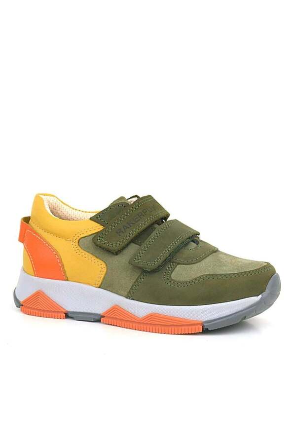 Ortopedi̇kal 3880 Rakerplus Haki̇ki̇ Deri̇ Haki̇ Turuncu Sarı Çocuk Sneakers Spor Ayakkabı Cırtlı