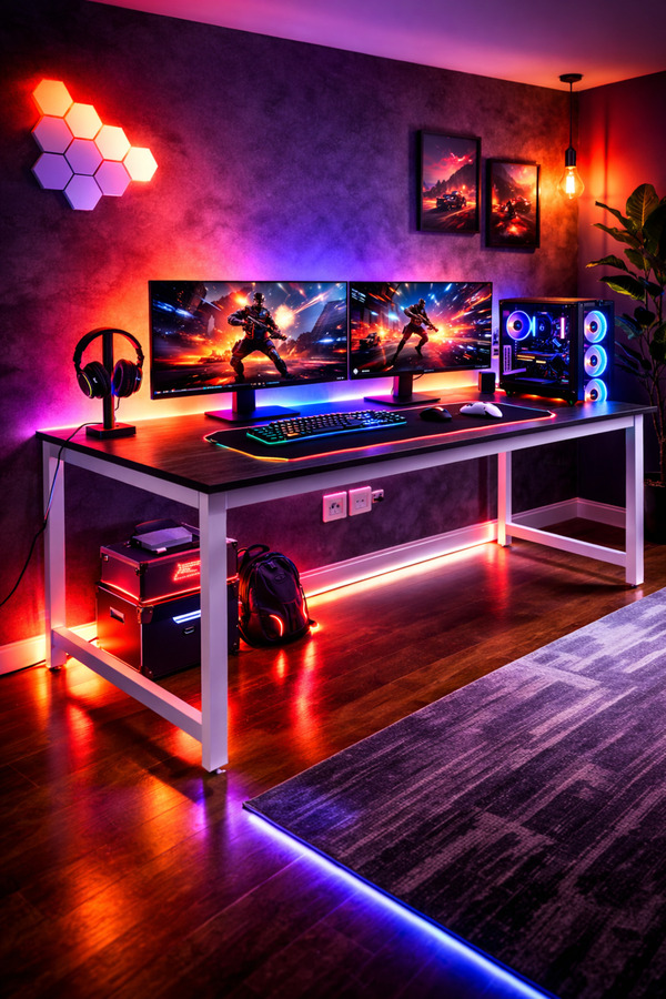 Flinder Siyah/Beyaz Oyuncu Masası 160x60 Bilgisayar Masası Gamer Masası Gaming Masa Metal Ayaklı