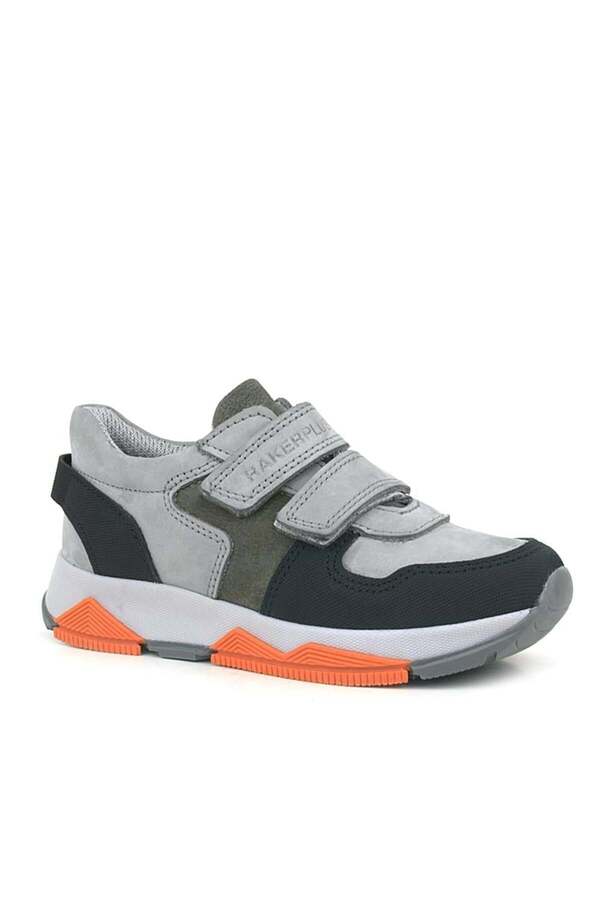 Ortopedi̇kal 3880 Rakerplus Haki̇ki̇ Deri̇ Gri̇ Si̇yah Çocuk Sneakers Spor Ayakkabı Cırtlı