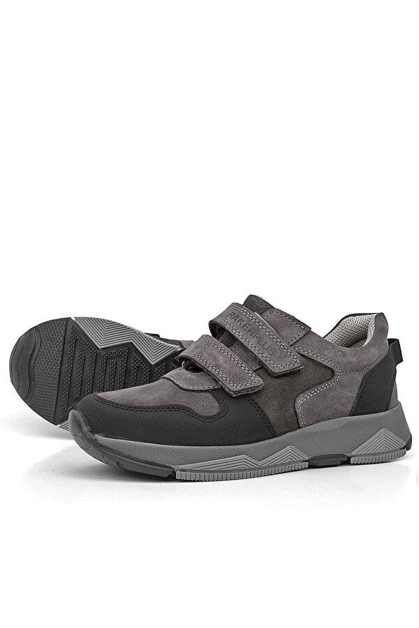 Ortopedi̇kal 3880 Rakerplus Haki̇ki̇ Deri̇ Si̇yah-K.gri̇ Çocuk Sneakers Spor Ayakkabı Cırtlı