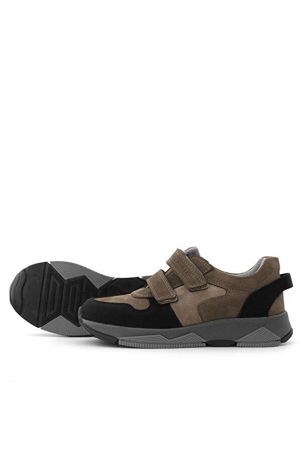Ortopedi̇kal 3880 Rakerplus Haki̇ki̇ Deri̇ Kahverengi̇-Si̇yah Çocuk Sneakers Spor Ayakkabı Cırtlı