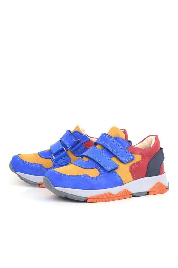 Ortopedi̇kal 3880 Rakerplus Haki̇ki̇ Deri̇ Saks Mavi̇-Çok Renkli̇ Çocuk Sneakers Spor Ayakkabı Cırtlı