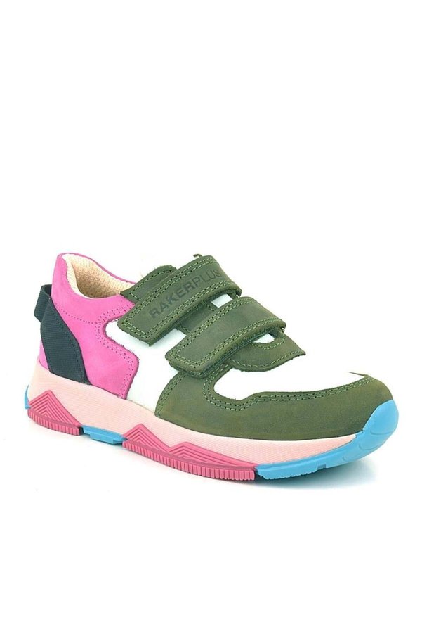 Ortopedi̇kal 3880 Rakerplus Haki̇ki̇ Deri̇ Yeşi̇l Beyaz Pembe Çocuk Sneakers Spor Ayakkabı Cırtlı