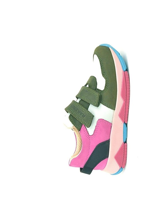 Ortopedi̇kal 3880 Rakerplus Haki̇ki̇ Deri̇ Yeşi̇l Beyaz Pembe Çocuk Sneakers Spor Ayakkabı Cırtlı