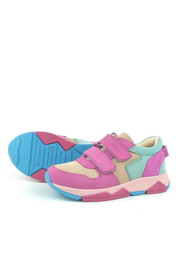 Ortopedi̇kal 3880 Rakerplus Haki̇ki̇ Deri̇ Fuşya Pembe Mi̇nt Çocuk Sneakers Spor Ayakkabı Cırtlı
