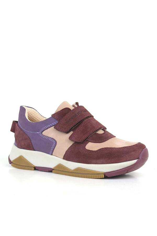 Ortopedi̇kal 3880 Rakerplus Haki̇ki̇ Deri̇ Bordo Pembe Mor Çocuk Sneakers Spor Ayakkabı Cırtlı