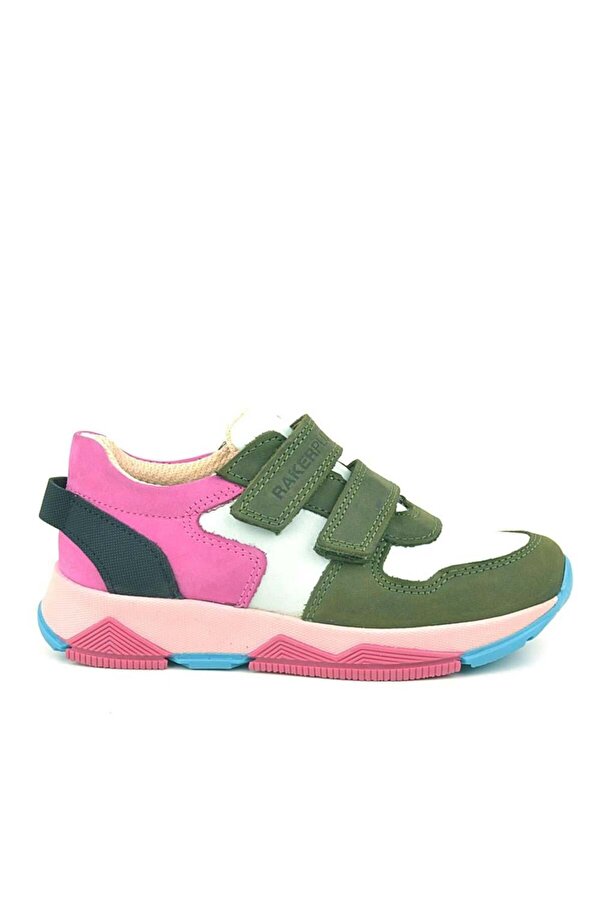 Ortopedi̇kal 3880 Rakerplus Haki̇ki̇ Deri̇ Yeşi̇l Beyaz Pembe Çocuk Sneakers Spor Ayakkabı Cırtlı