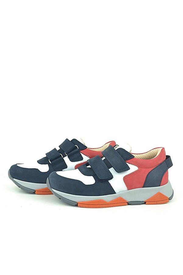 Ortopedi̇kal 3880 Rakerplus Haki̇ki̇ Deri̇ Laci̇vert Beyaz Kırmızı Çocuk Sneakers Spor Ayakkabı Cırtlı