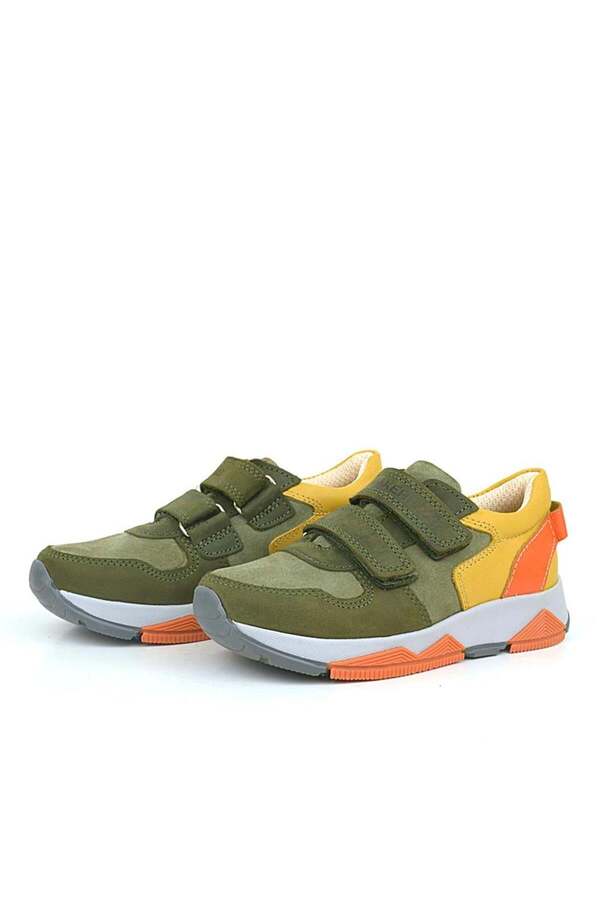 Ortopedi̇kal 3880 Rakerplus Haki̇ki̇ Deri̇ Haki̇ Turuncu Sarı Çocuk Sneakers Spor Ayakkabı Cırtlı