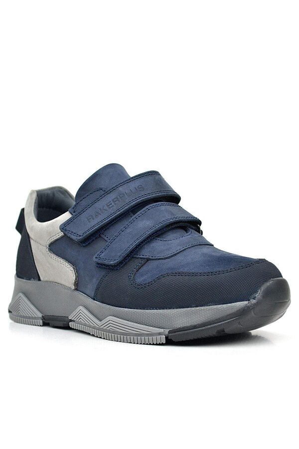 Ortopedi̇kal 3880 Rakerplus Haki̇ki̇ Deri̇ Koyu Laci̇vert Gri̇ Çocuk Sneakers Spor Ayakkabı Cırtlı
