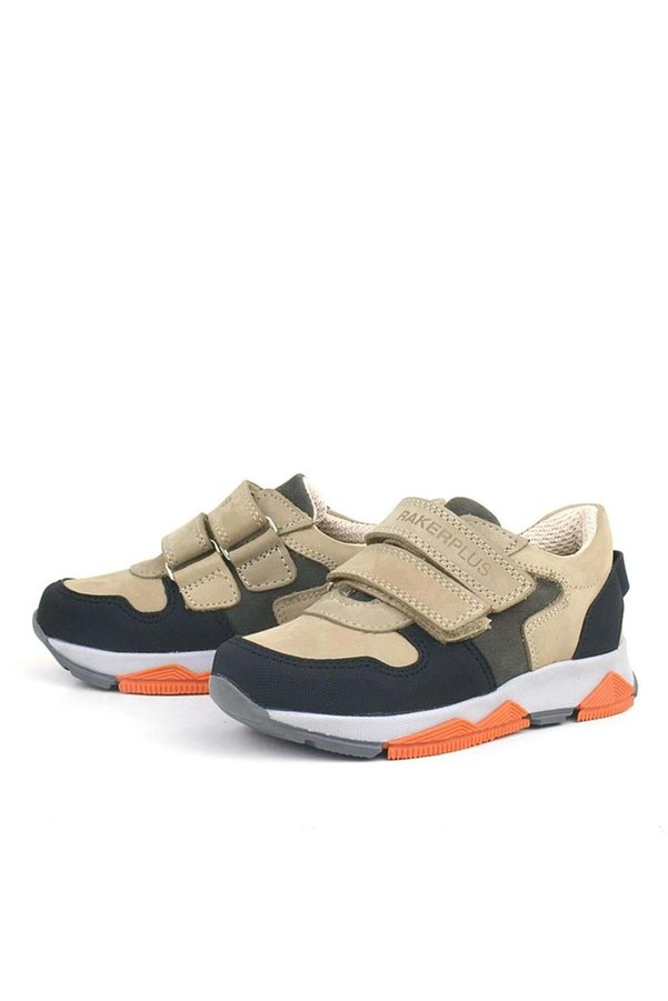 Ortopedi̇kal 3880 Rakerplus Haki̇ki̇ Deri̇ Kum Gri̇ Si̇yah Çocuk Sneakers Spor Ayakkabı Cırtlı
