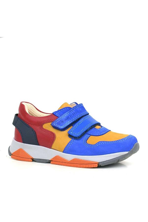 Ortopedi̇kal 3880 Rakerplus Haki̇ki̇ Deri̇ Saks Mavi̇-Çok Renkli̇ Çocuk Sneakers Spor Ayakkabı Cırtlı