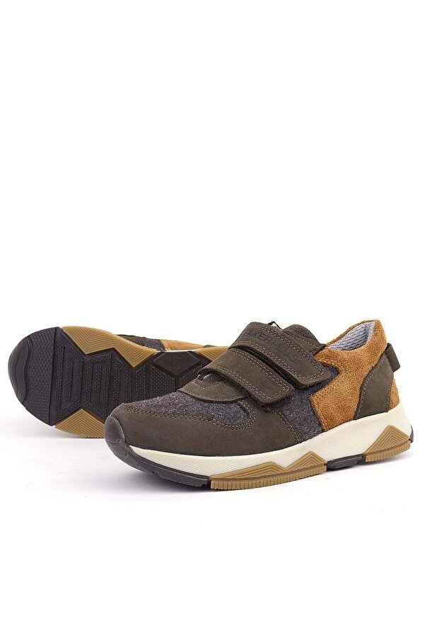 Ortopedi̇kal 3880 Rakerplus Haki̇ki̇ Deri̇ Koyu Kahve-Taba Çocuk Sneakers Spor Ayakkabı Cırtlı