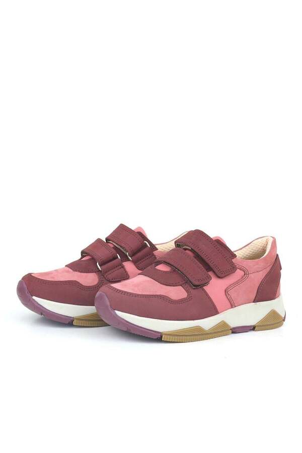 Ortopedi̇kal 3880 Rakerplus Haki̇ki̇ Deri̇ Bordo Pembe Çocuk Sneakers Spor Ayakkabı Cırtlı