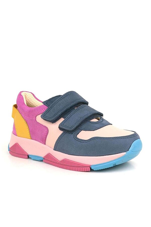 Ortopedi̇kal 3880 Rakerplus Haki̇ki̇ Deri̇ Laci̇vert Pembe Çocuk Sneakers Spor Ayakkabı Cırtlı