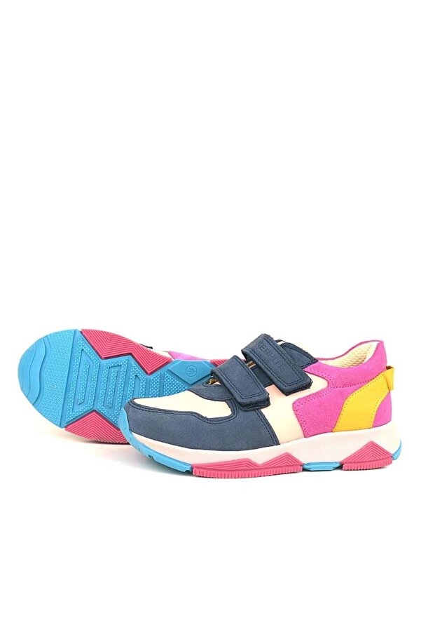 Ortopedi̇kal 3880 Rakerplus Haki̇ki̇ Deri̇ Laci̇vert Pembe Çocuk Sneakers Spor Ayakkabı Cırtlı