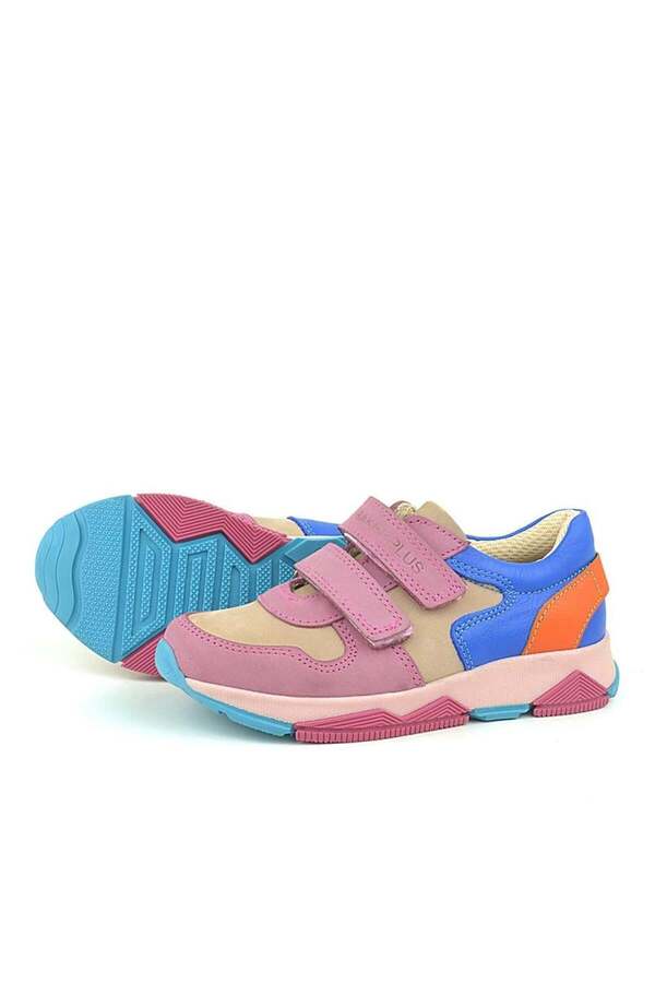 Ortopedi̇kal 3880 Rakerplus Haki̇ki̇ Deri̇ Pembe Mavi̇ Çocuk Sneakers Spor Ayakkabı Cırtlı