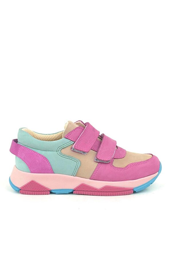 Ortopedi̇kal 3880 Rakerplus Haki̇ki̇ Deri̇ Fuşya Pembe Mi̇nt Çocuk Sneakers Spor Ayakkabı Cırtlı