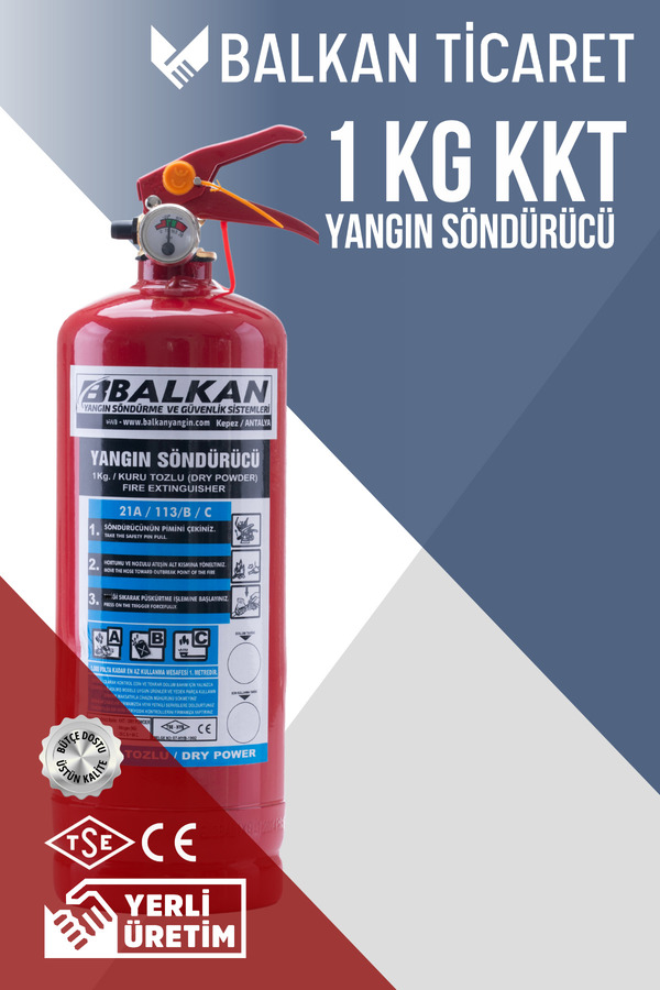 Balkan Ticaret 1Kg Yangın Tüpü Ruhsata Uygun 4 Yıllık TSE HYB CE Belgeli KKT ABC