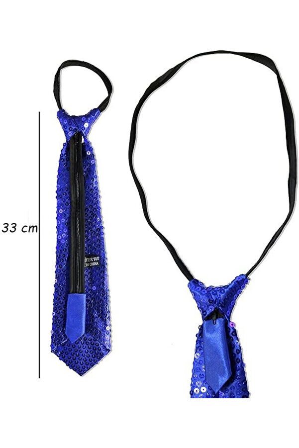Evi̇mdeyokyok Mavi̇ Pul Payetli̇ Işıltılı Parti̇ Kravatı 33 Cm