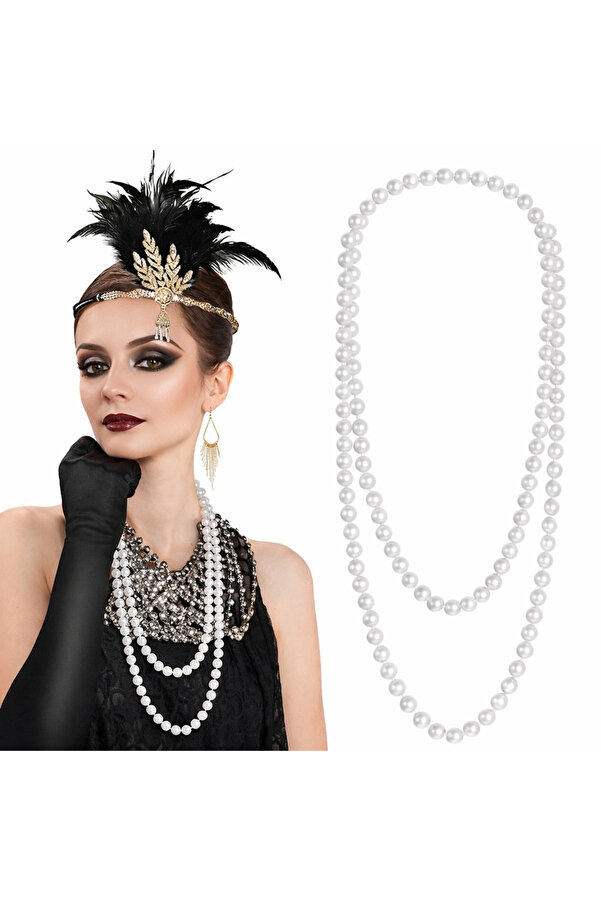 Evi̇mdeyokyok 1920 Gatsby İnci̇ Kolye – Vi̇ntage Uzun Beyaz İnci̇ Kolye