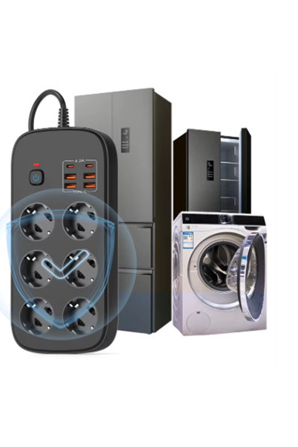Evi̇mdeyokyok Termal Akım Korumalı 6’Lü Pri̇z 4X Usb 2X Type-C Çıkışlı Grup Pri̇z Çoğaltıcı (3500W) Si̇yah