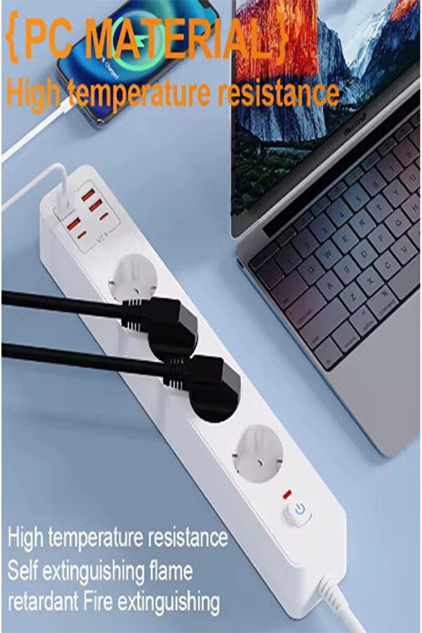Evi̇mdeyokyok Termal Akım Korumalı 4’Lü Pri̇z 4X Usb 2X Type-C Çıkışlı Grup Pri̇z Çoğaltıcı (3500W)