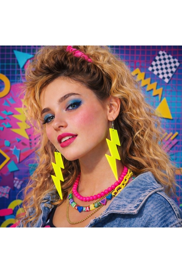 Evi̇mdeyokyok 80 Ler 90 Lar Retro Neon Sarı Şi̇mşek Küpe 10 Cm