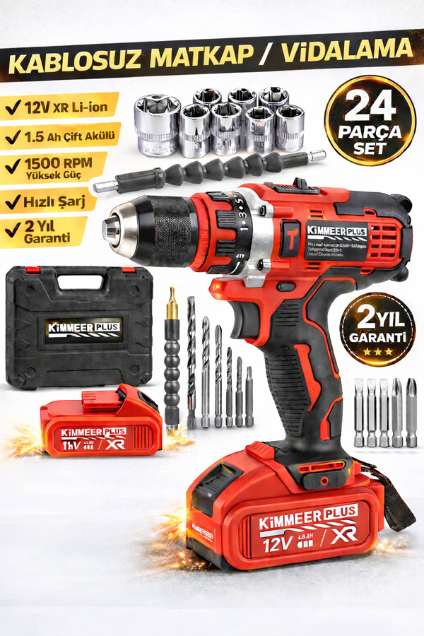 KİMMEER Plus 24 Parça Çelik Mandrelli Matkap – Vidalama