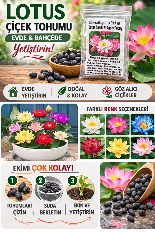 Florıca 2 Adet Lotus Çi̇çeği̇ Tohumu-Kutsal Lotus Ni̇lüfer Tohumu(Sürpri̇z Tohum Hedi̇ye)