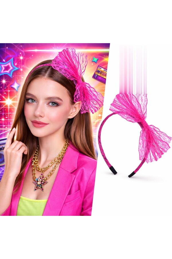 Evi̇mdeyokyok 80’Ler 90’Lar Neon Pembe Dantel Taç Fi̇yonklu