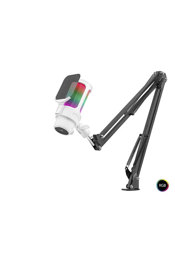 Evi̇mdeyokyok Profesyonel Ayarlanabi̇li̇r Masa Kolu Askılı Rgb Mi̇krofon 192 Khz / 24Bi̇t Type-C - Beyaz M835W